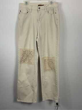 Judy Blue Crochet Patch Garment Dyed Ecru Jeans Womens Size 14W